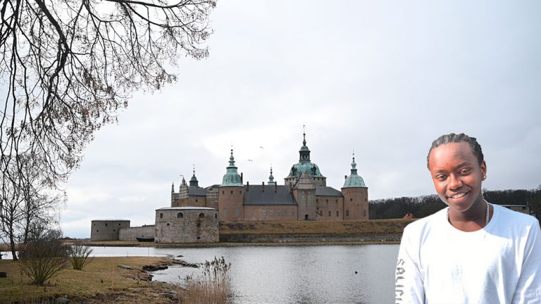 Bild på Kalmar slott och bredvid är Tusse inklippt.