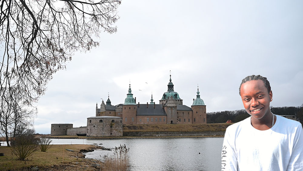 Bild på Kalmar slott och bredvid är Tusse inklippt.