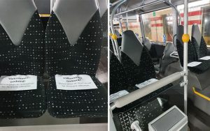 Två bilder på lapparna på sätena det gäller