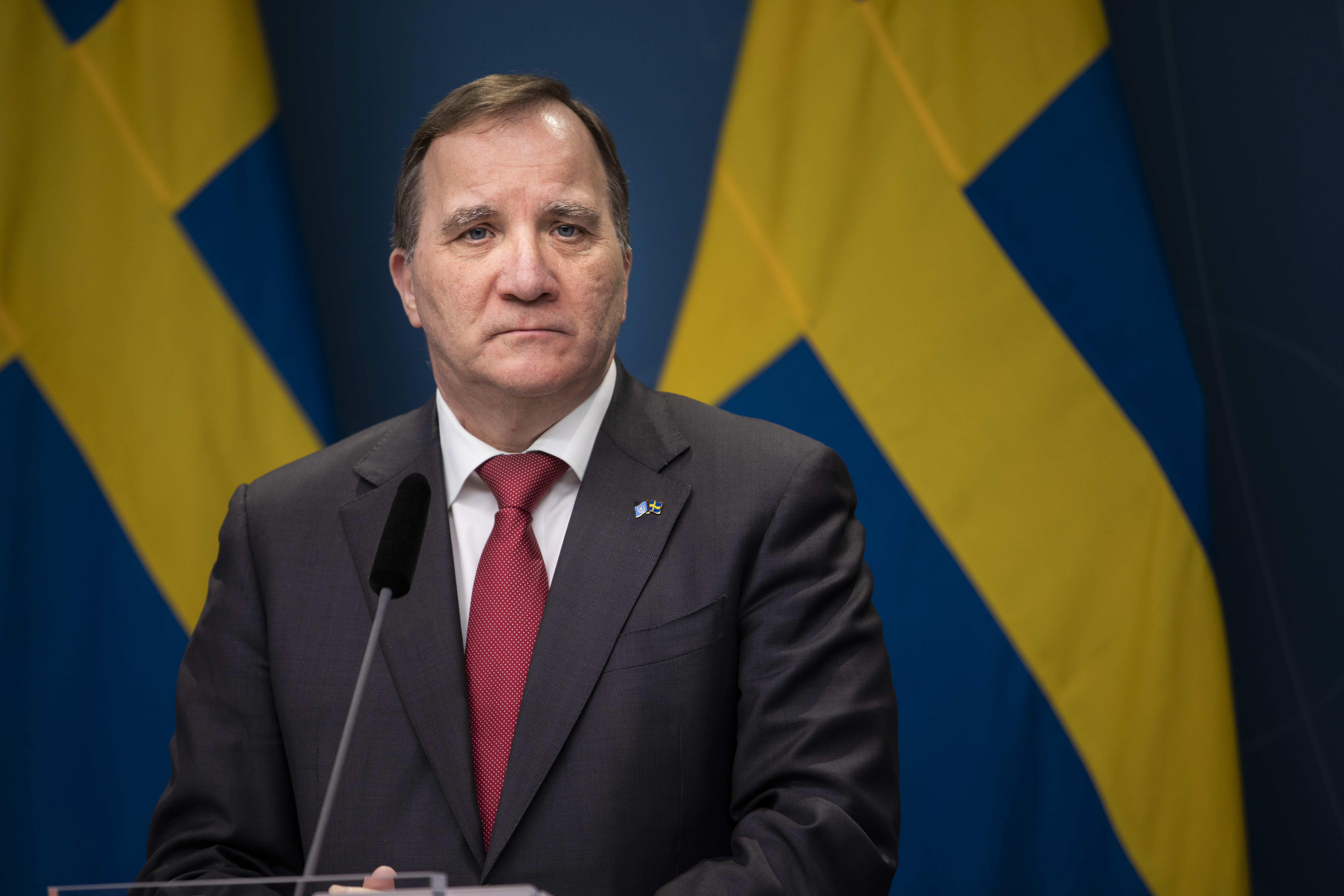 Statsminister Stefan Löfven under en pressträff.