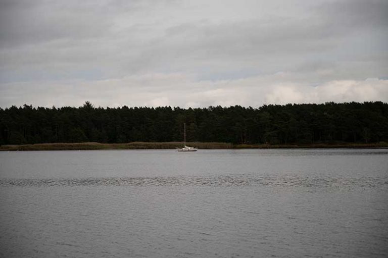 En ensam segelbåt flyter på vattnet