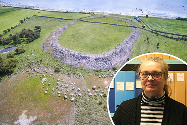 Sandby borg drönarbild och Helena Victor inklippt bild.