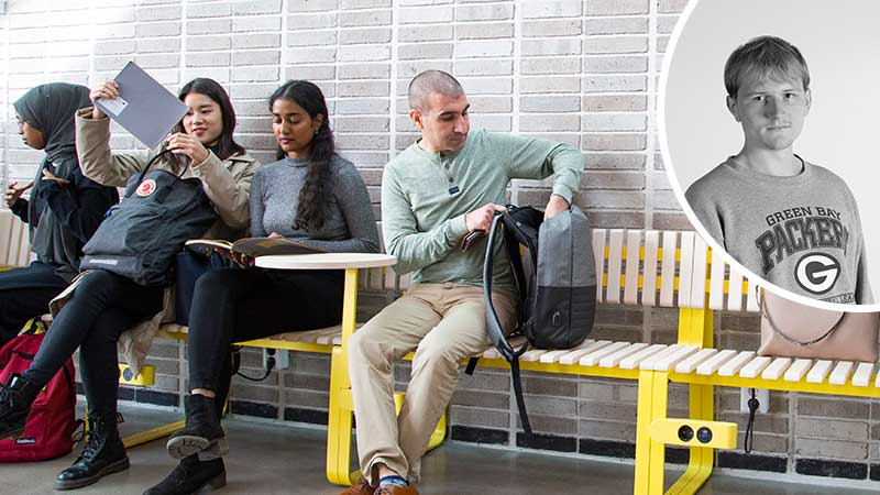 Montage. Studenter på Linnéuniversitetet samt bylinebild på skribenten