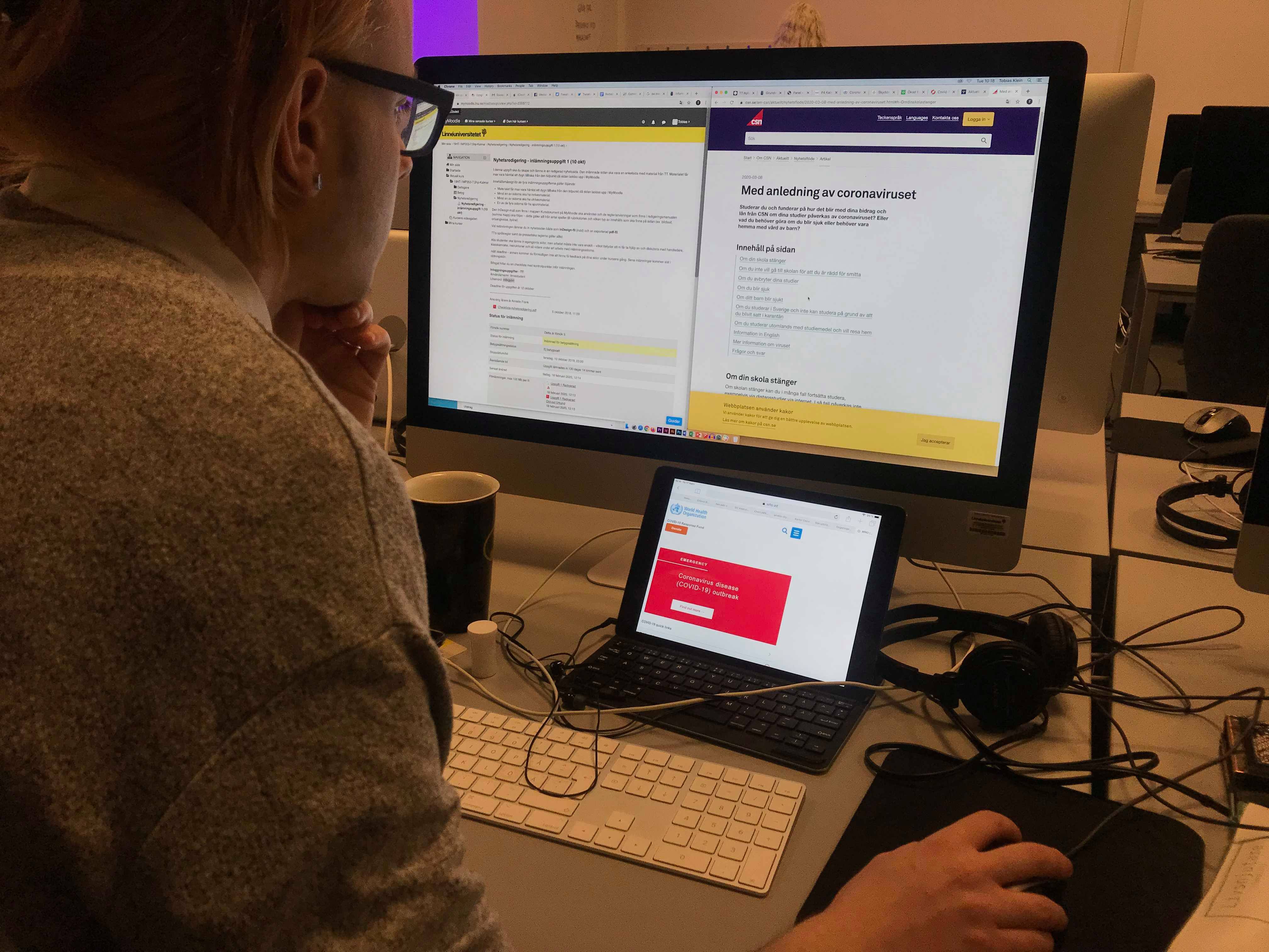 Student läser på datorskärm