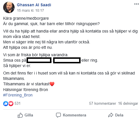 Ghassans inlägg på Facebook
